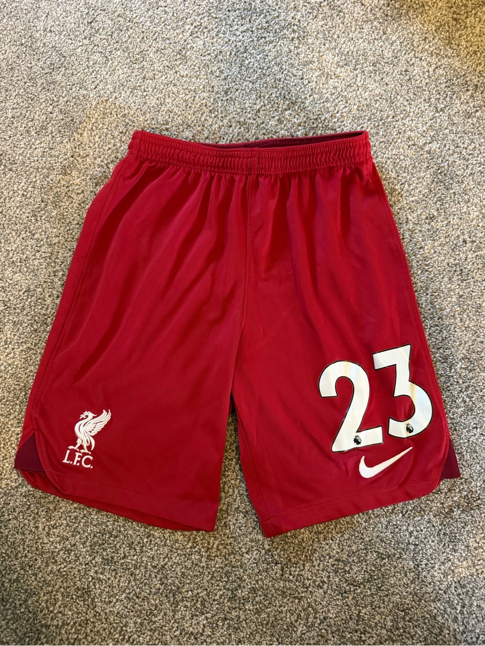 Nike Kids Red Soccer Shorts with White Number 23